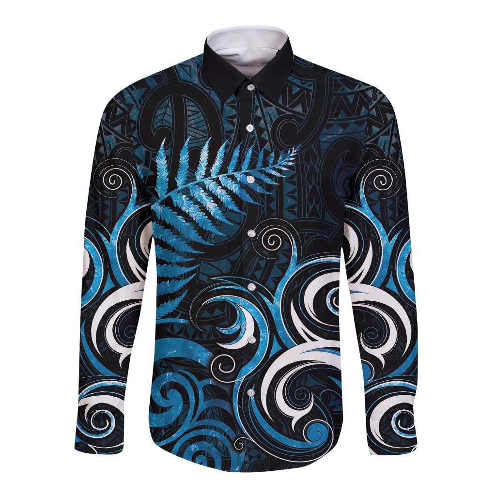 New Zealand Sea Week Long Sleeve Button Shirt Maori Wave Pattern Ocean Blue LT05 Unisex Blue - Polynesian Pride