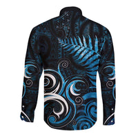 New Zealand Sea Week Long Sleeve Button Shirt Maori Wave Pattern Ocean Blue LT05 - Polynesian Pride