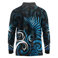 New Zealand Sea Week Long Sleeve Polo Shirt Maori Wave Pattern Ocean Blue LT05 - Polynesian Pride