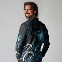 New Zealand Sea Week Long Sleeve Polo Shirt Maori Wave Pattern Ocean Blue LT05 - Polynesian Pride