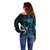 New Zealand Sea Week Off Shoulder Sweater Maori Wave Pattern Ocean Blue