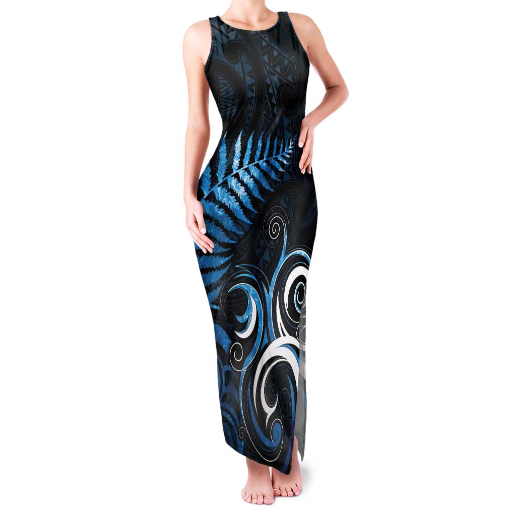 New Zealand Sea Week Tank Maxi Dress Maori Wave Pattern Ocean Blue LT05 Women Blue - Polynesian Pride
