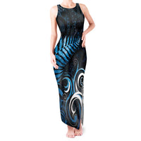 New Zealand Sea Week Tank Maxi Dress Maori Wave Pattern Ocean Blue LT05 Women Blue - Polynesian Pride