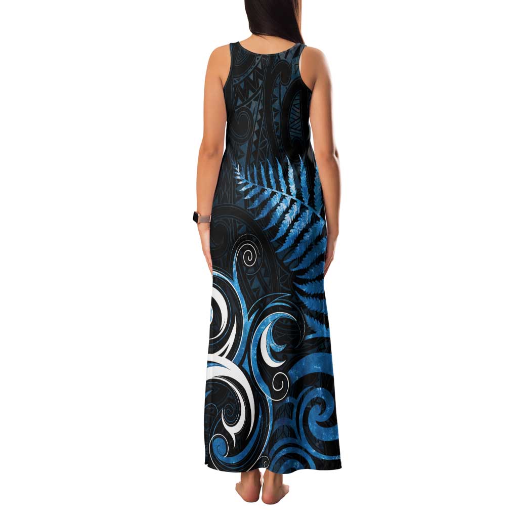 New Zealand Sea Week Tank Maxi Dress Maori Wave Pattern Ocean Blue LT05 - Polynesian Pride