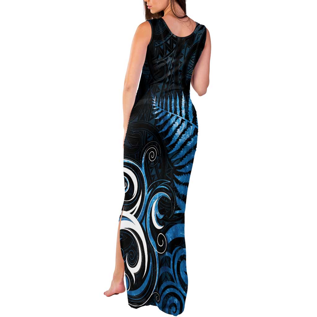 New Zealand Sea Week Tank Maxi Dress Maori Wave Pattern Ocean Blue LT05 - Polynesian Pride