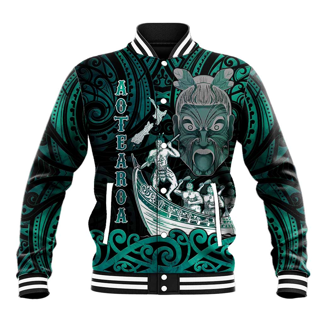 Personalised New Zealand Waka Racing Baseball Jacket Maori Warriors LT05 Unisex Green - Polynesian Pride