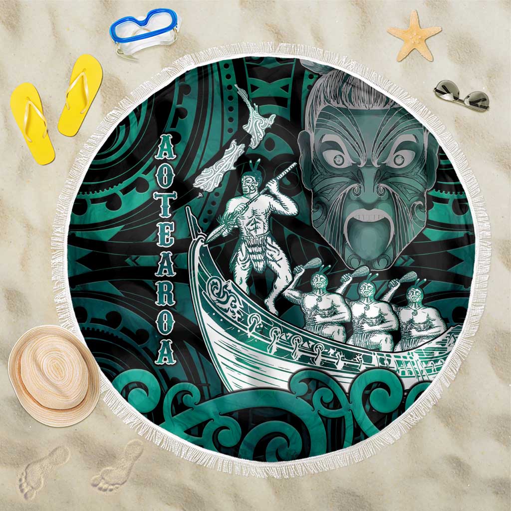 New Zealand Waka Racing Beach Blanket Maori Warriors LT05 One Size 150cm Green - Polynesian Pride