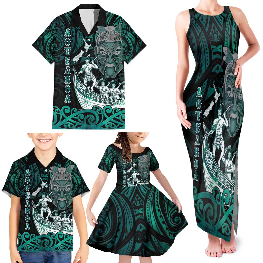 Personalised New Zealand Waka Racing Family Matching Tank Maxi Dress and Hawaiian Shirt Maori Warriors