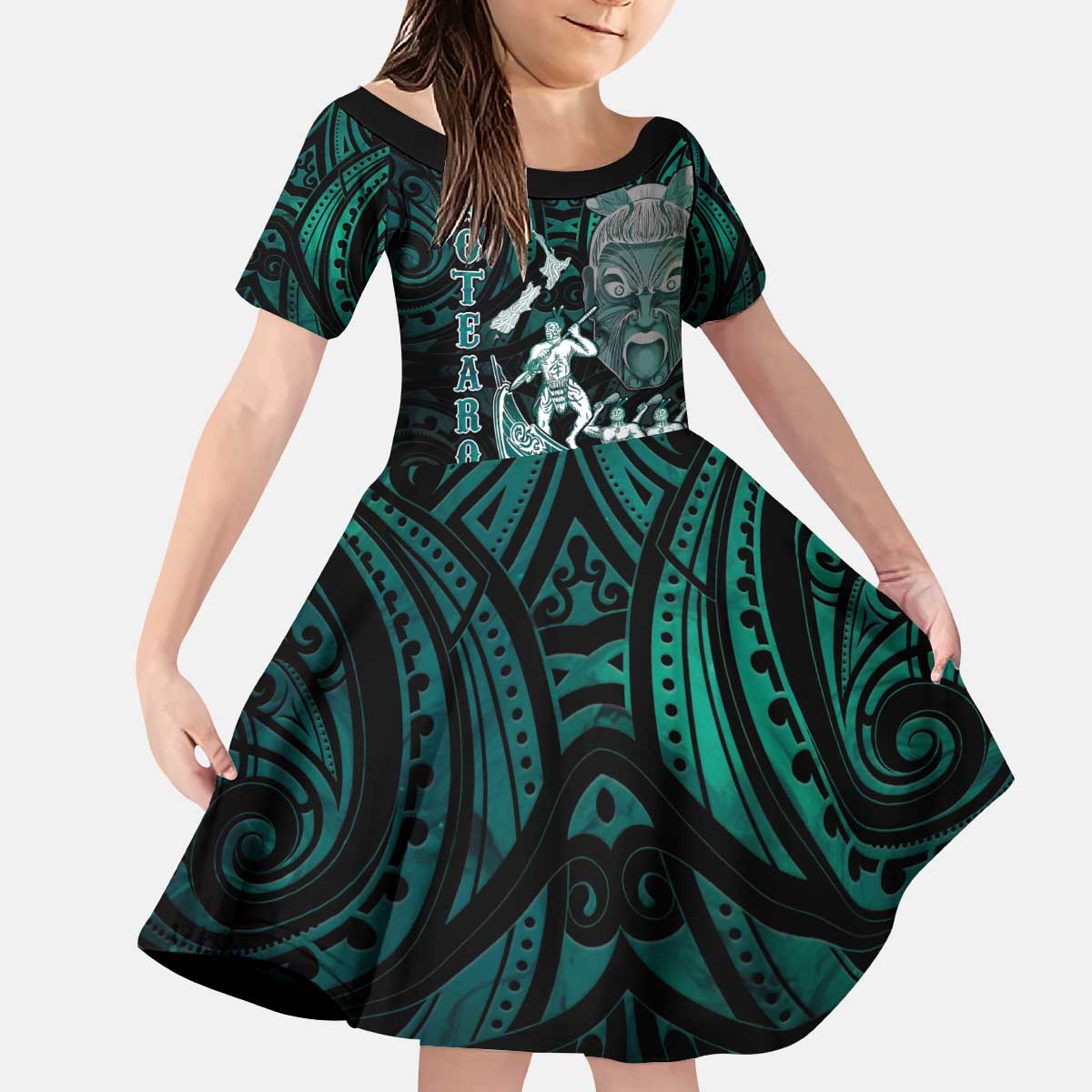 Personalised New Zealand Waka Racing Kid Short Sleeve Dress Maori Warriors LT05 KID Green - Polynesian Pride