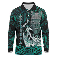 Personalised New Zealand Waka Racing Long Sleeve Polo Shirt Maori Warriors LT05 Green - Polynesian Pride