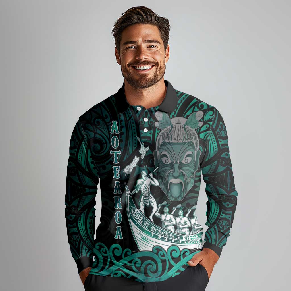 Personalised New Zealand Waka Racing Long Sleeve Polo Shirt Maori Warriors LT05 - Polynesian Pride