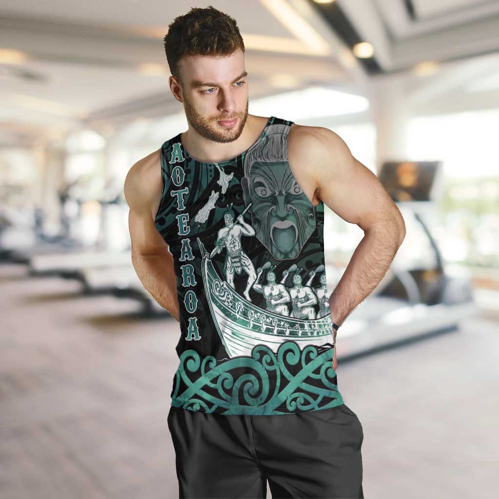 Personalised New Zealand Waka Racing Men Tank Top Maori Warriors LT05 Green - Polynesian Pride