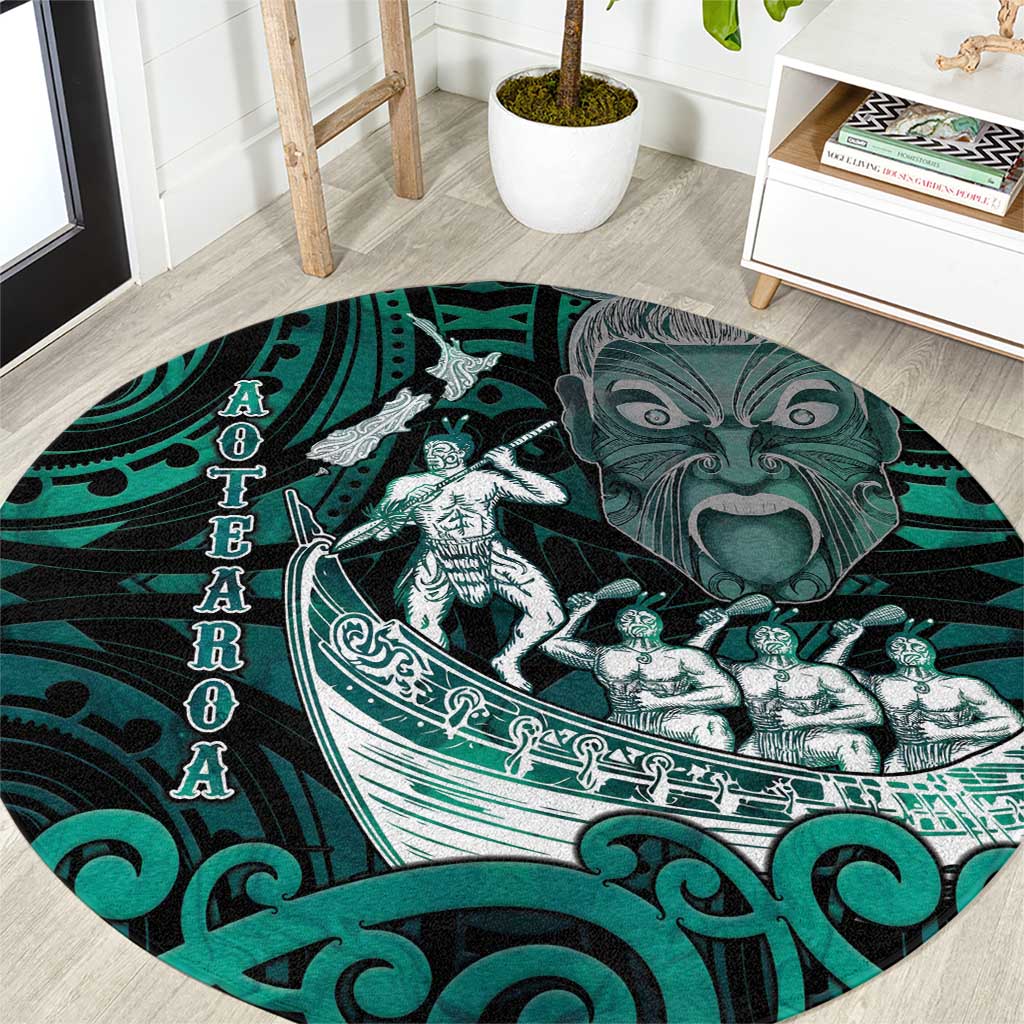 New Zealand Waka Racing Round Carpet Maori Warriors LT05 Green - Polynesian Pride