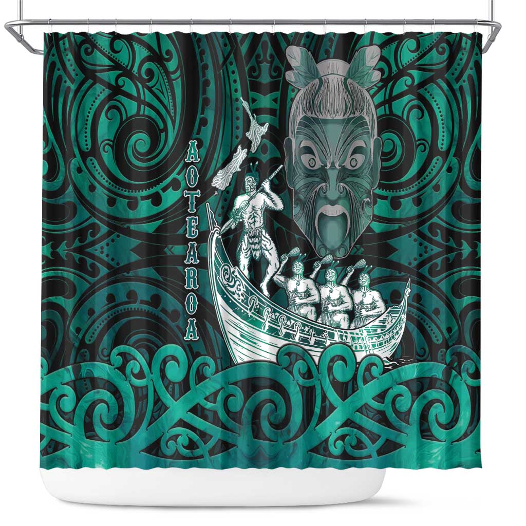 New Zealand Waka Racing Shower Curtain Maori Warriors LT05 Green - Polynesian Pride
