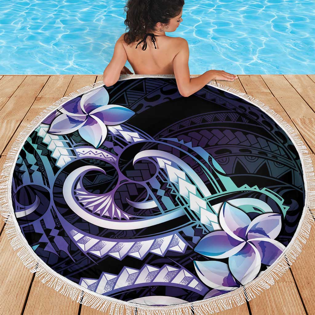 Polynesian Art Tattoo Beach Blanket Plumeria Flowers Turquoise Gradient LT05 - Polynesian Pride