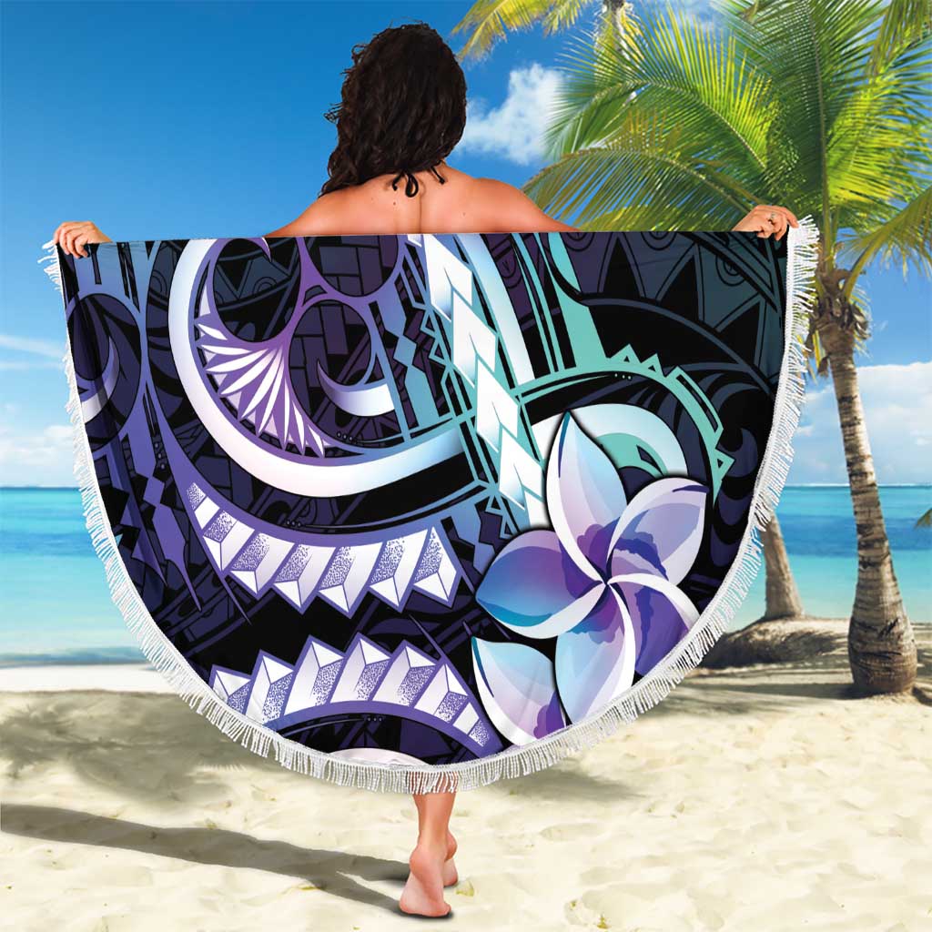 Polynesian Art Tattoo Beach Blanket Plumeria Flowers Turquoise Gradient LT05 - Polynesian Pride