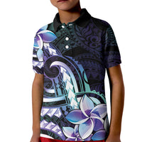 Polynesian Art Tattoo Kid Polo Shirt Plumeria Flowers Turquoise Gradient LT05 Kid Turquoise - Polynesian Pride