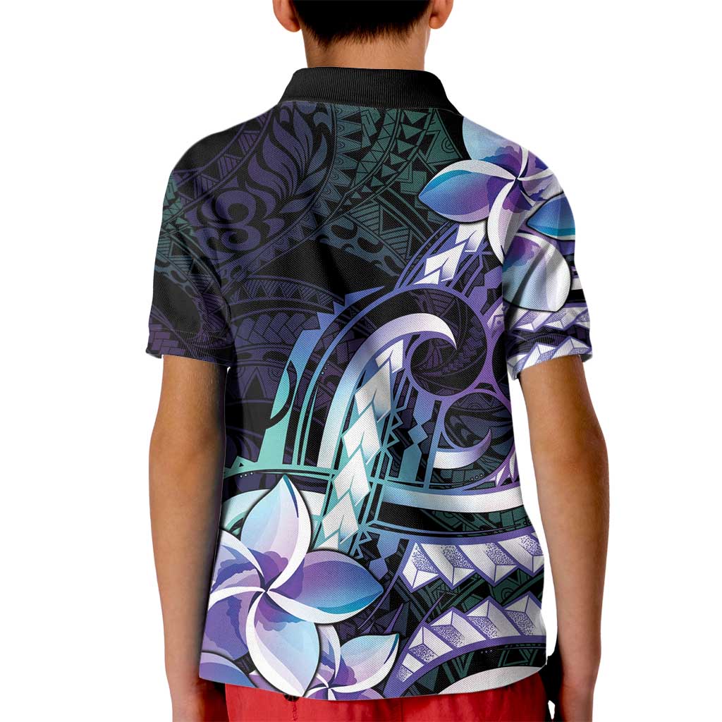 Polynesian Art Tattoo Kid Polo Shirt Plumeria Flowers Turquoise Gradient LT05 - Polynesian Pride
