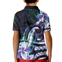 Polynesian Art Tattoo Kid Polo Shirt Plumeria Flowers Turquoise Gradient LT05 - Polynesian Pride