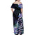 Polynesian Art Tattoo Off Shoulder Maxi Dress Plumeria Flowers Turquoise Gradient