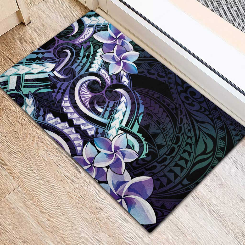 Polynesian Art Tattoo Rubber Doormat Plumeria Flowers Turquoise Gradient LT05 - Polynesian Pride