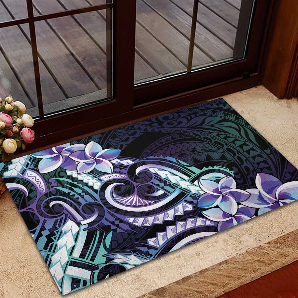 Polynesian Art Tattoo Rubber Doormat Plumeria Flowers Turquoise Gradient LT05 - Polynesian Pride