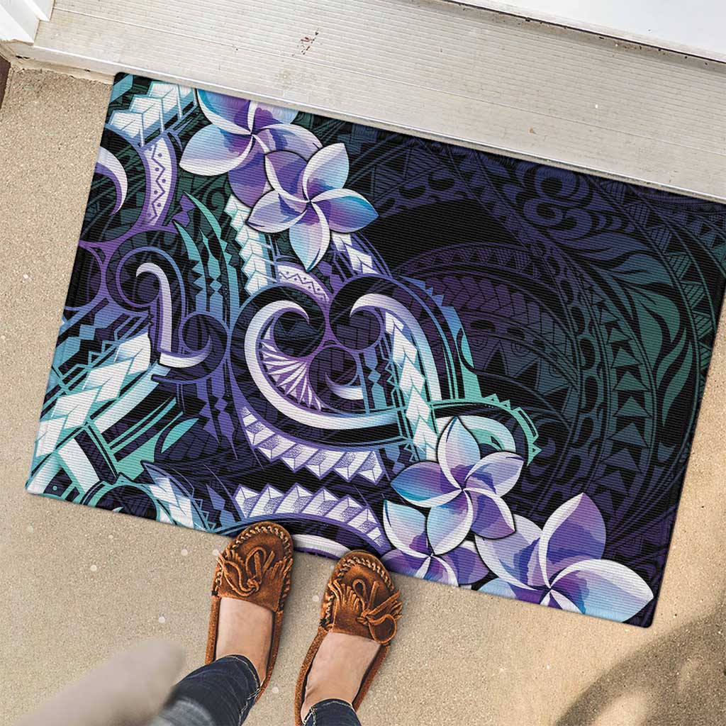 Polynesian Art Tattoo Rubber Doormat Plumeria Flowers Turquoise Gradient LT05 - Polynesian Pride