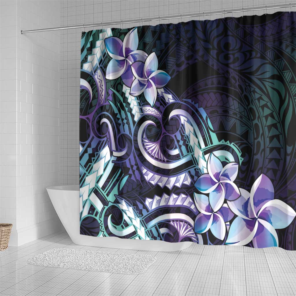 Polynesian Art Tattoo Shower Curtain Plumeria Flowers Turquoise Gradient LT05 - Polynesian Pride