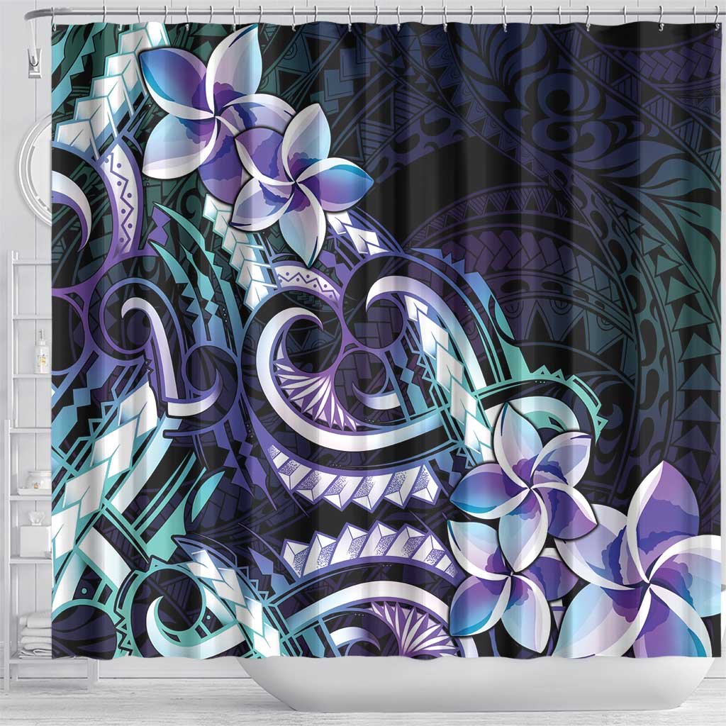 Polynesian Art Tattoo Shower Curtain Plumeria Flowers Turquoise Gradient LT05 - Polynesian Pride