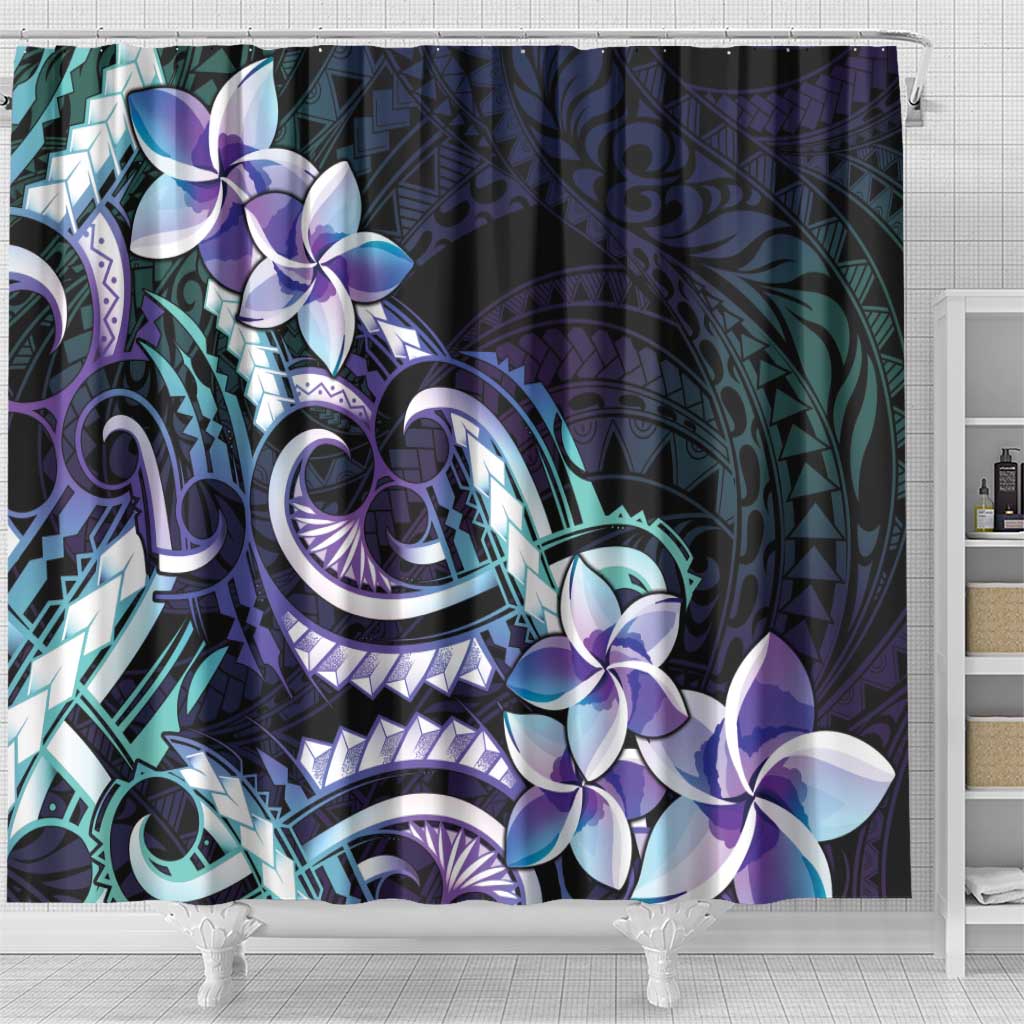 Polynesian Art Tattoo Shower Curtain Plumeria Flowers Turquoise Gradient LT05 - Polynesian Pride
