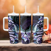 Polynesian Art Tattoo Tumbler With Handle Plumeria Flowers Turquoise Gradient LT05 - Polynesian Pride