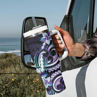 Polynesian Art Tattoo Tumbler With Handle Plumeria Flowers Turquoise Gradient LT05 - Polynesian Pride