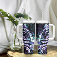 Polynesian Art Tattoo Tumbler With Handle Plumeria Flowers Turquoise Gradient LT05 - Polynesian Pride