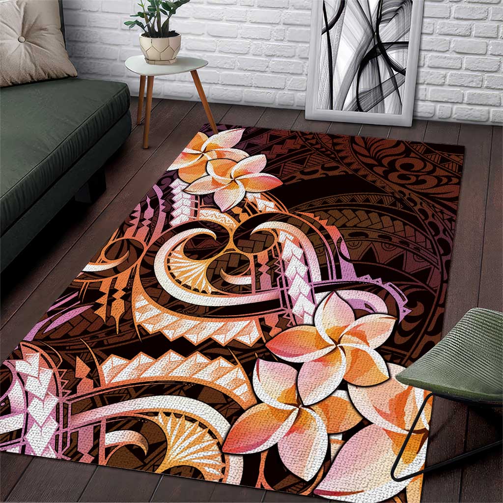 Polynesian Art Tattoo Area Rug Plumeria Flowers Peach Gradient LT05 Peach - Polynesian Pride