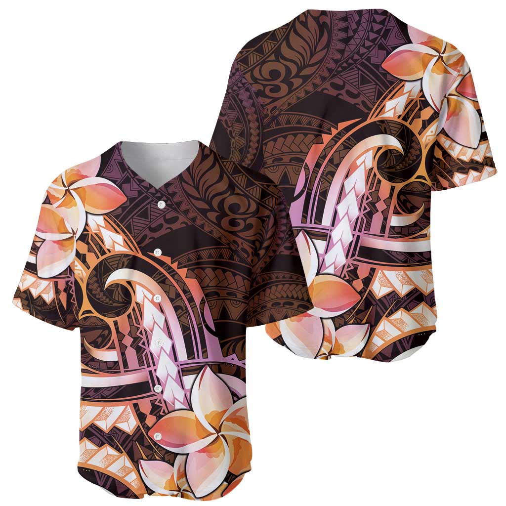 Polynesian Art Tattoo Baseball Jersey Plumeria Flowers Peach Gradient LT05 - Polynesian Pride