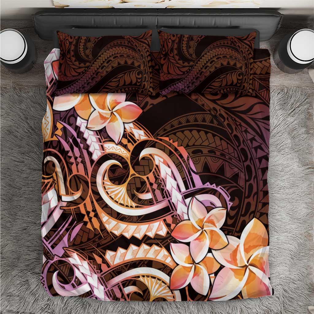 Polynesian Art Tattoo Bedding Set Plumeria Flowers Peach Gradient LT05 Peach - Polynesian Pride