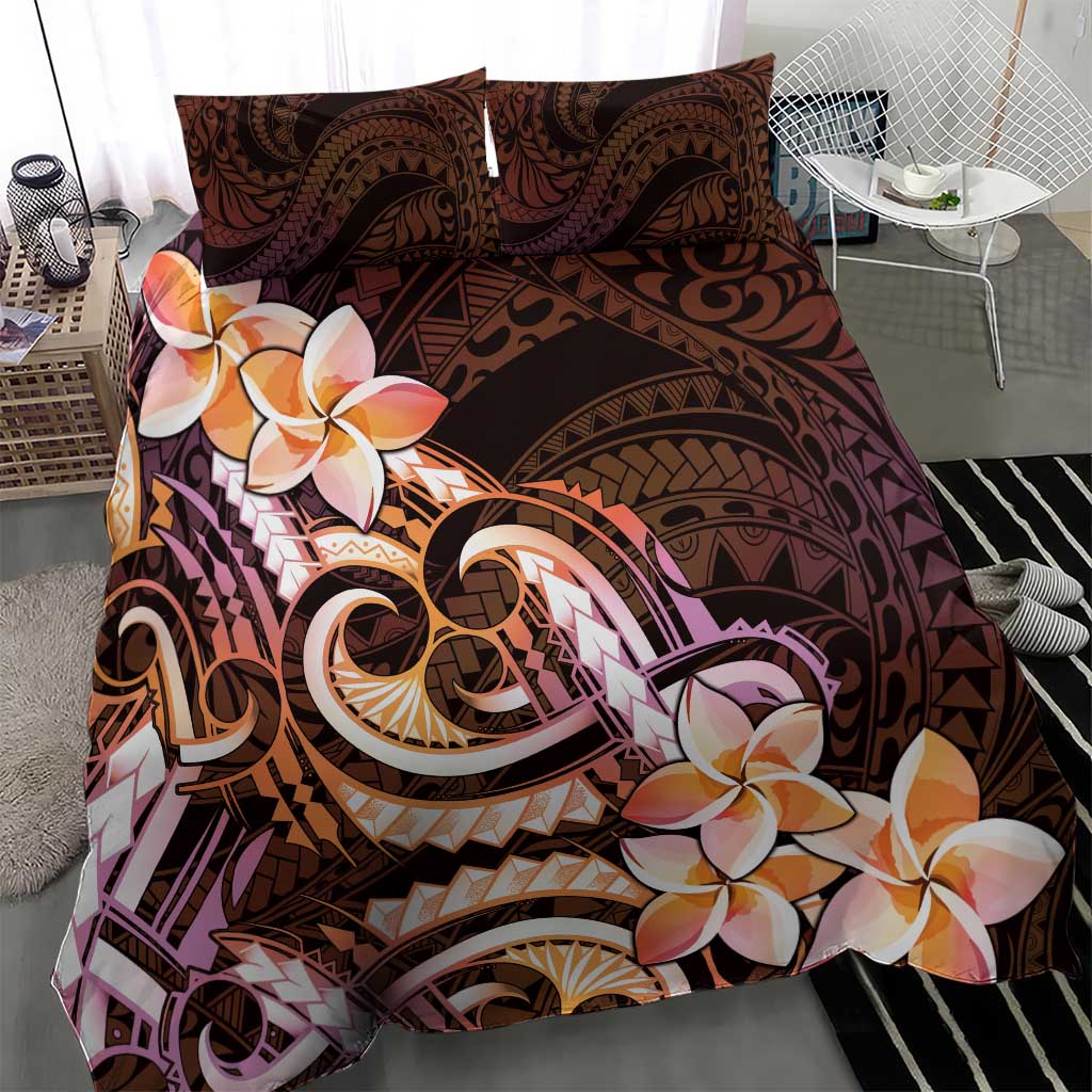 Polynesian Art Tattoo Bedding Set Plumeria Flowers Peach Gradient LT05 - Polynesian Pride