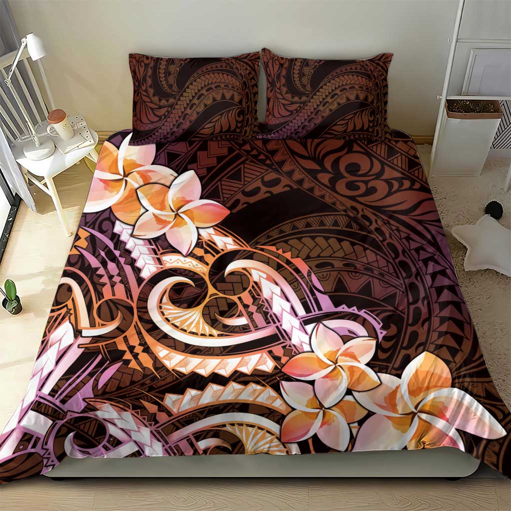 Polynesian Art Tattoo Bedding Set Plumeria Flowers Peach Gradient LT05 - Polynesian Pride