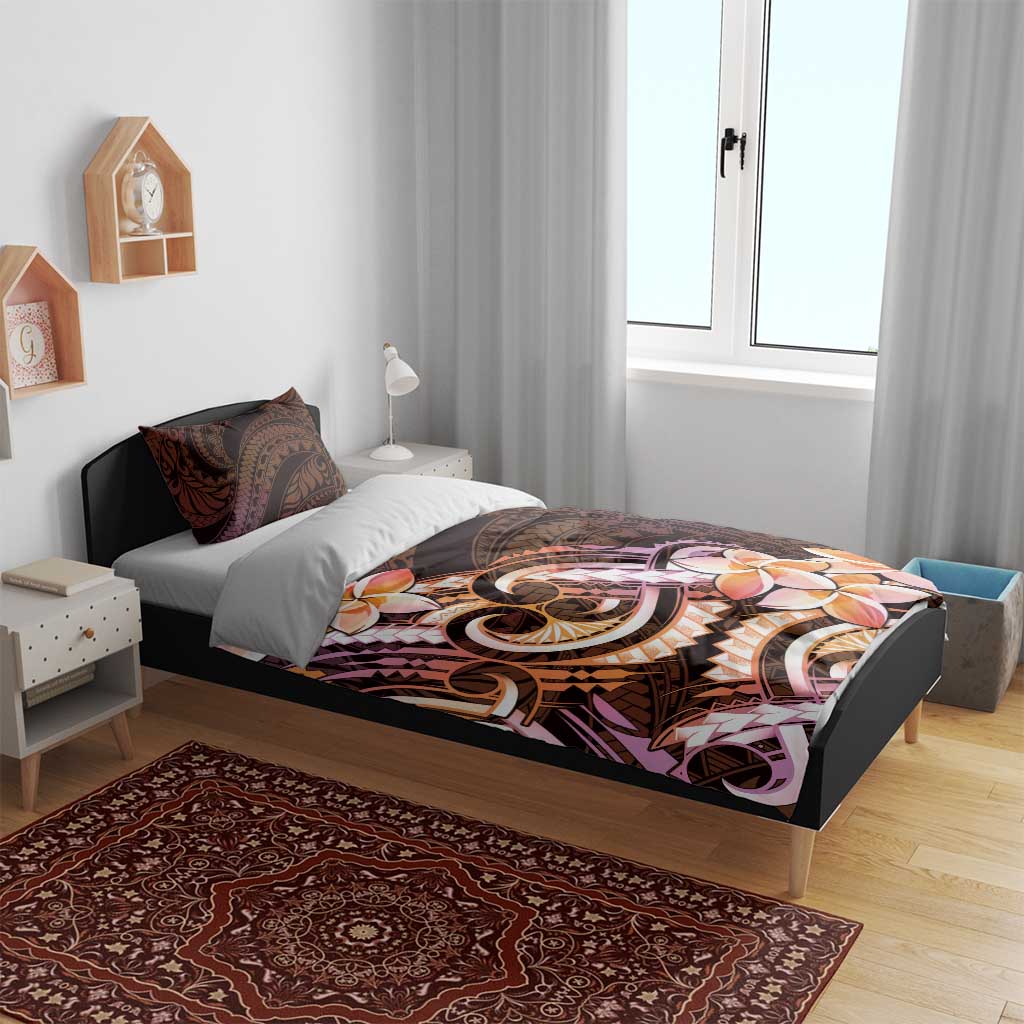 Polynesian Art Tattoo Bedding Set Plumeria Flowers Peach Gradient LT05 - Polynesian Pride