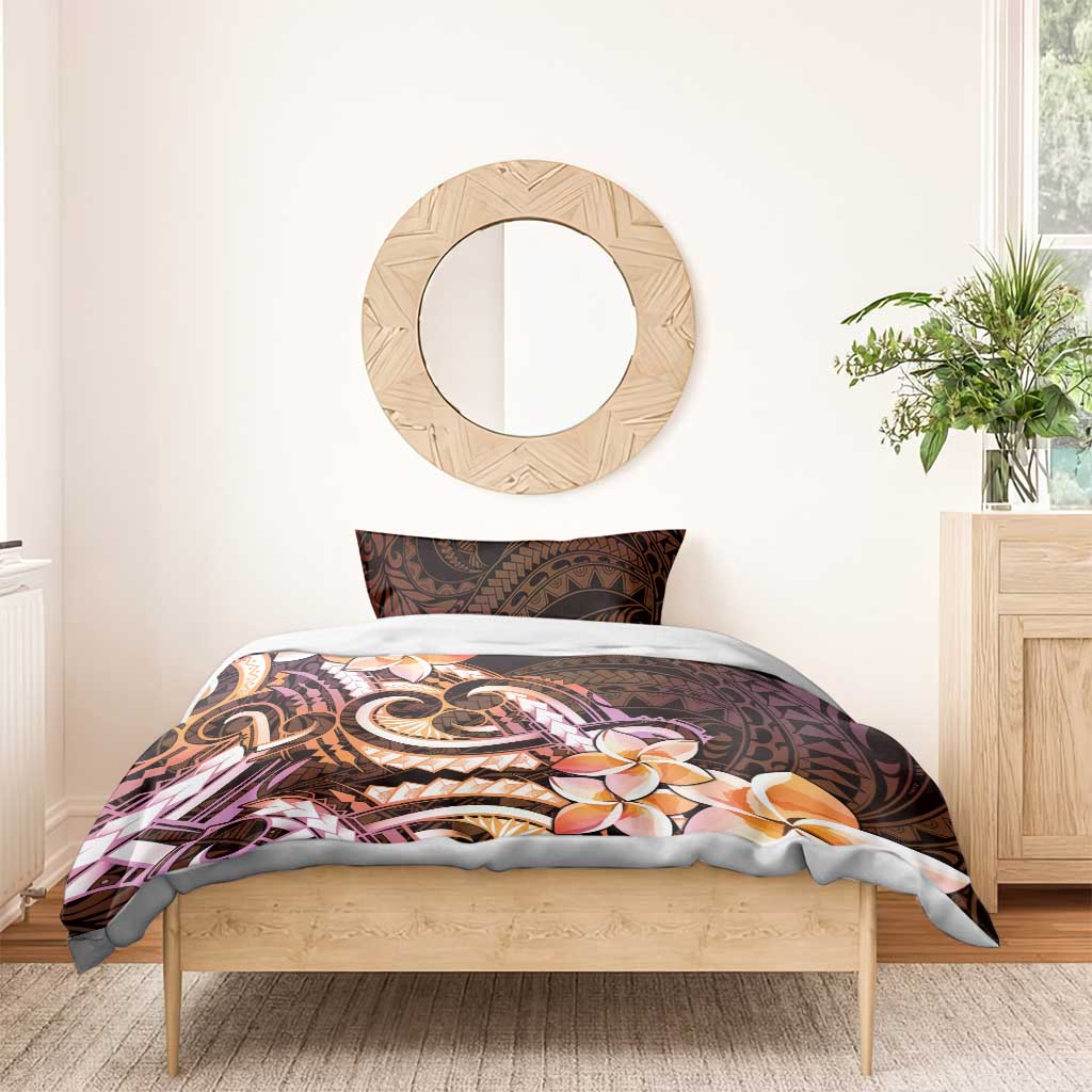 Polynesian Art Tattoo Bedding Set Plumeria Flowers Peach Gradient LT05 - Polynesian Pride