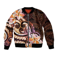 Polynesian Art Tattoo Bomber Jacket Plumeria Flowers Peach Gradient LT05 Unisex Peach - Polynesian Pride