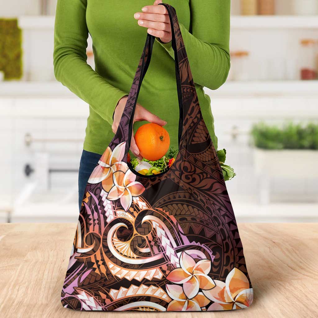 Polynesian Art Tattoo Grocery Bag Plumeria Flowers Peach Gradient LT05 - Polynesian Pride
