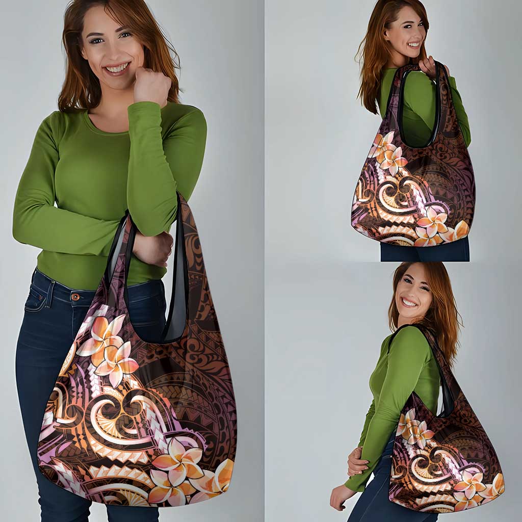 Polynesian Art Tattoo Grocery Bag Plumeria Flowers Peach Gradient LT05 - Polynesian Pride