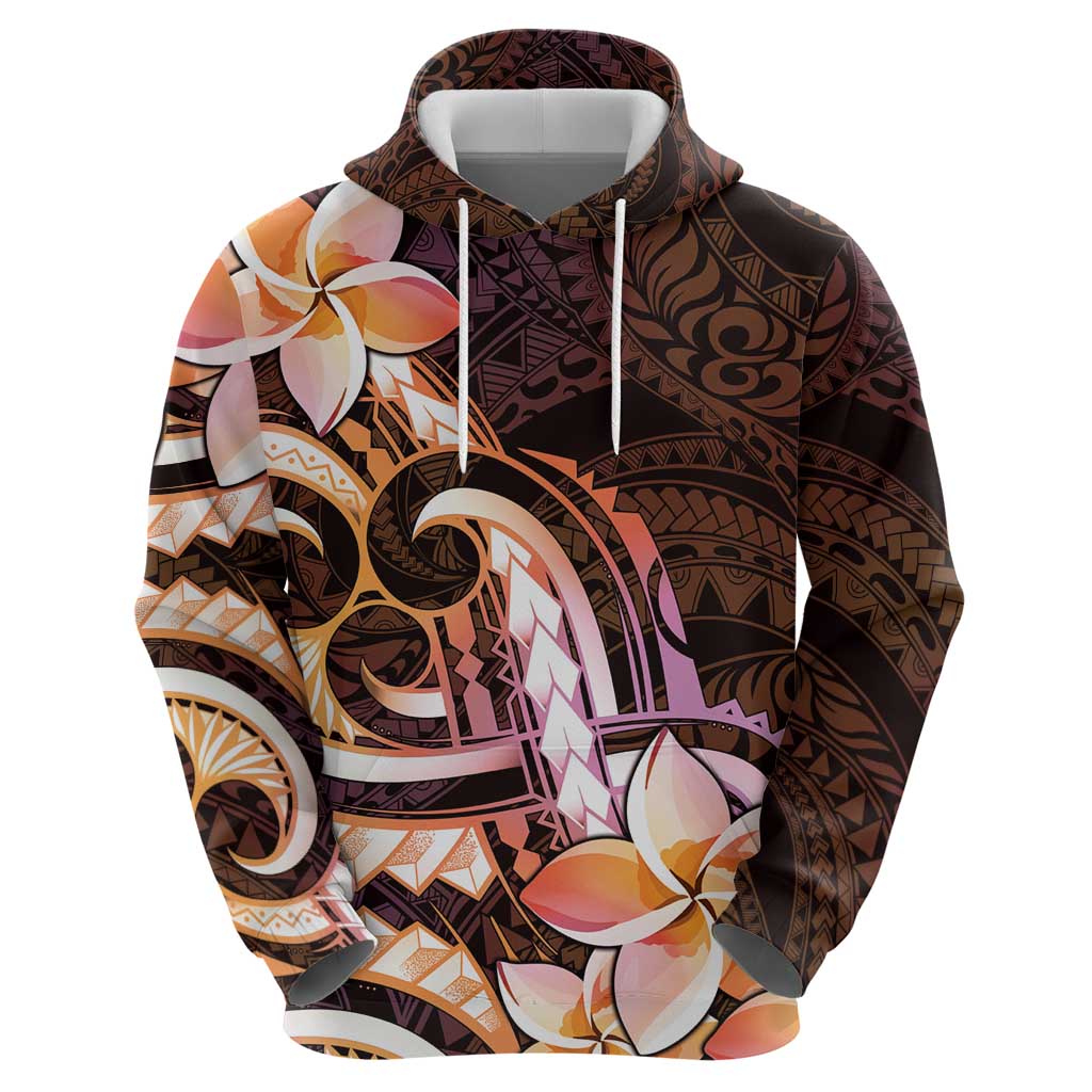Polynesian Art Tattoo Hoodie Plumeria Flowers Peach Gradient LT05 - Polynesian Pride
