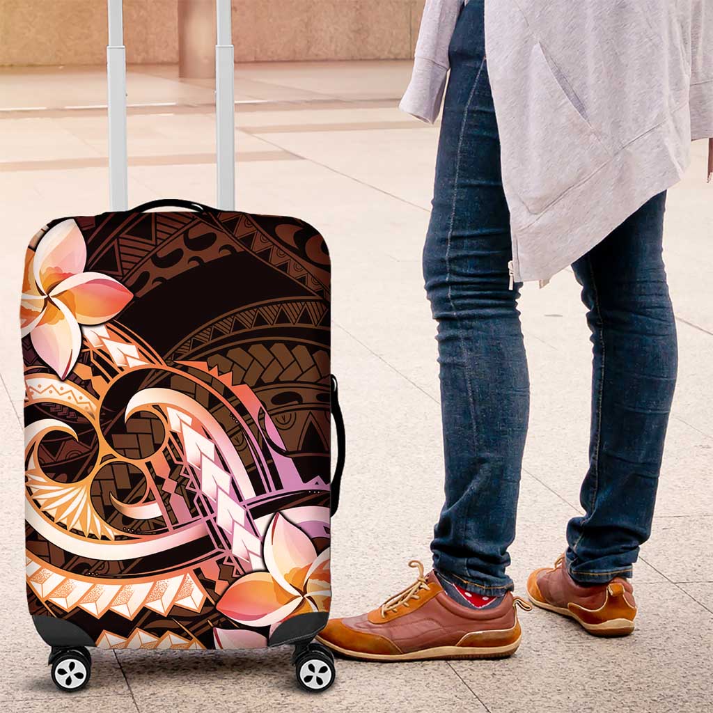 Polynesian Art Tattoo Luggage Cover Plumeria Flowers Peach Gradient