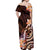 Polynesian Art Tattoo Off Shoulder Maxi Dress Plumeria Flowers Peach Gradient