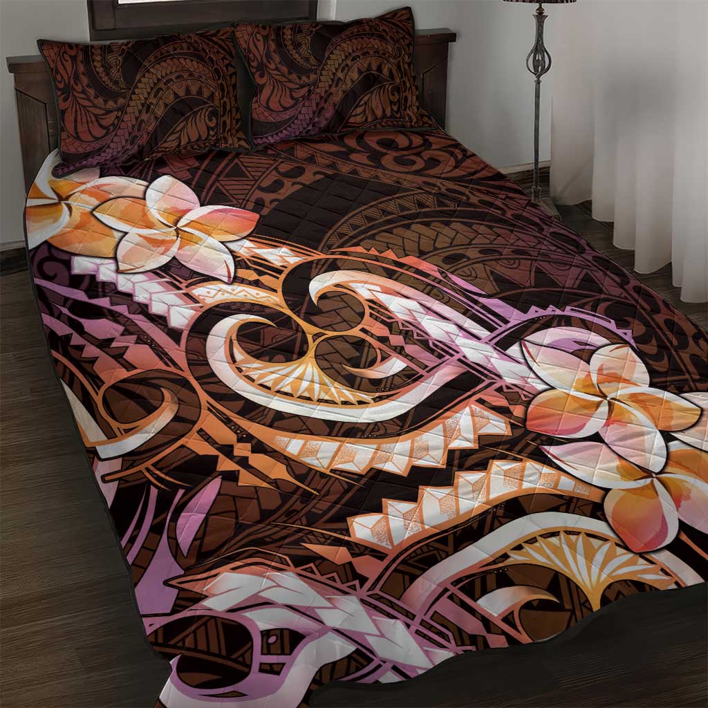 Polynesian Art Tattoo Quilt Bed Set Plumeria Flowers Peach Gradient LT05 Peach - Polynesian Pride