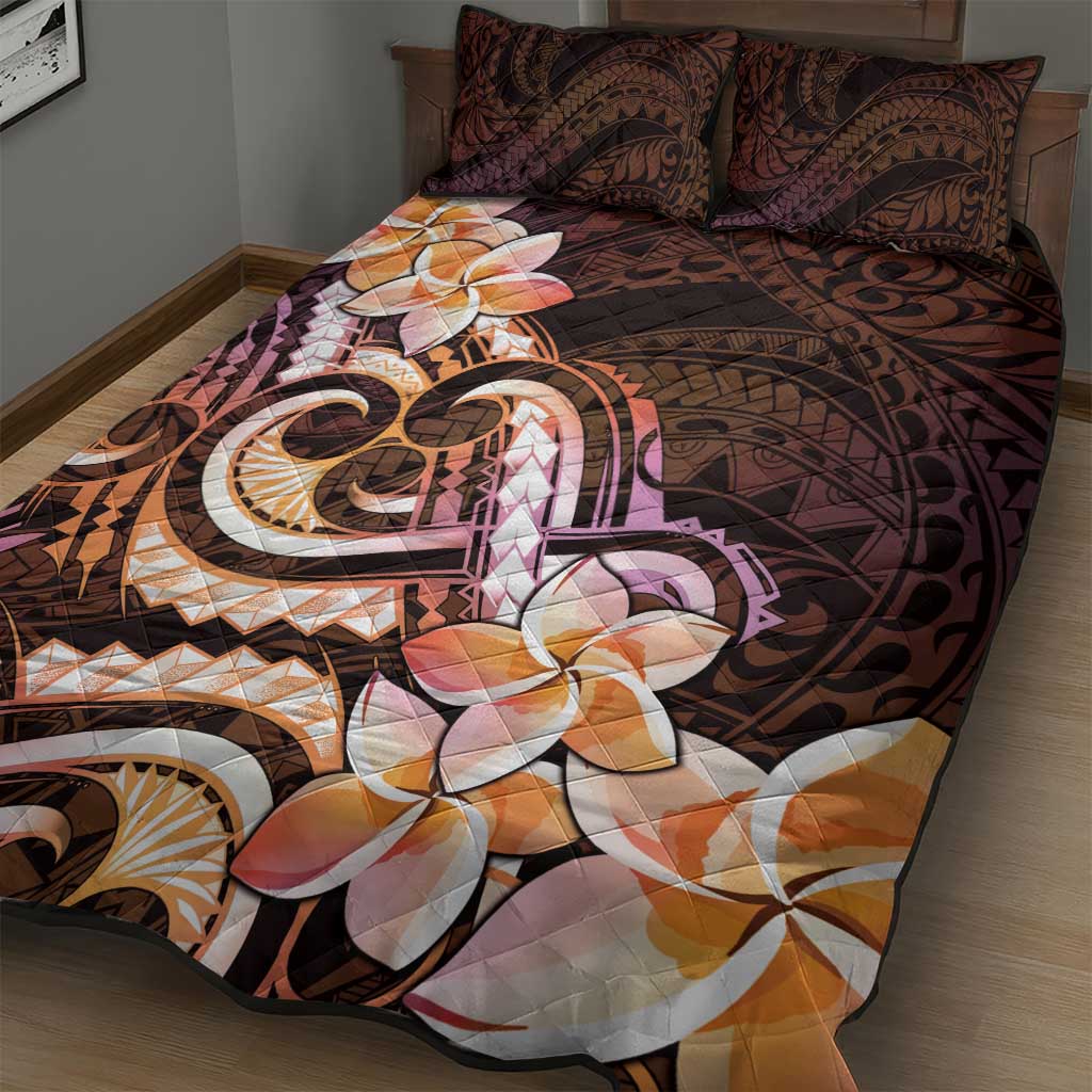 Polynesian Art Tattoo Quilt Bed Set Plumeria Flowers Peach Gradient LT05 - Polynesian Pride