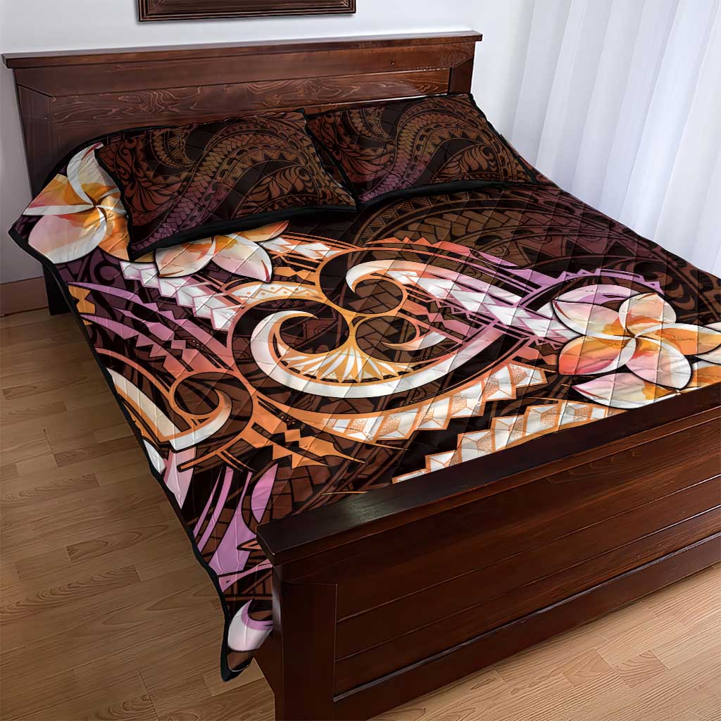Polynesian Art Tattoo Quilt Bed Set Plumeria Flowers Peach Gradient LT05 - Polynesian Pride