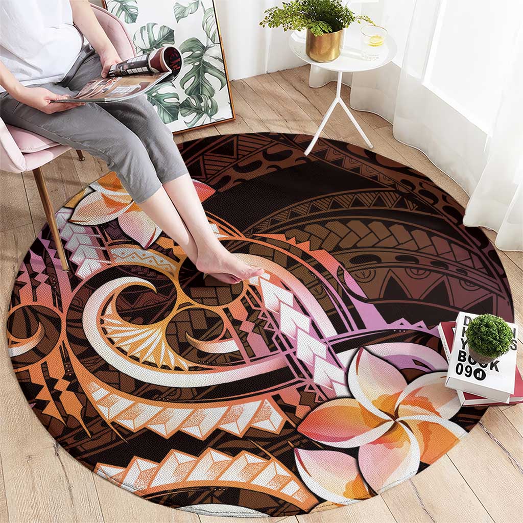 Polynesian Art Tattoo Round Carpet Plumeria Flowers Peach Gradient LT05 - Polynesian Pride
